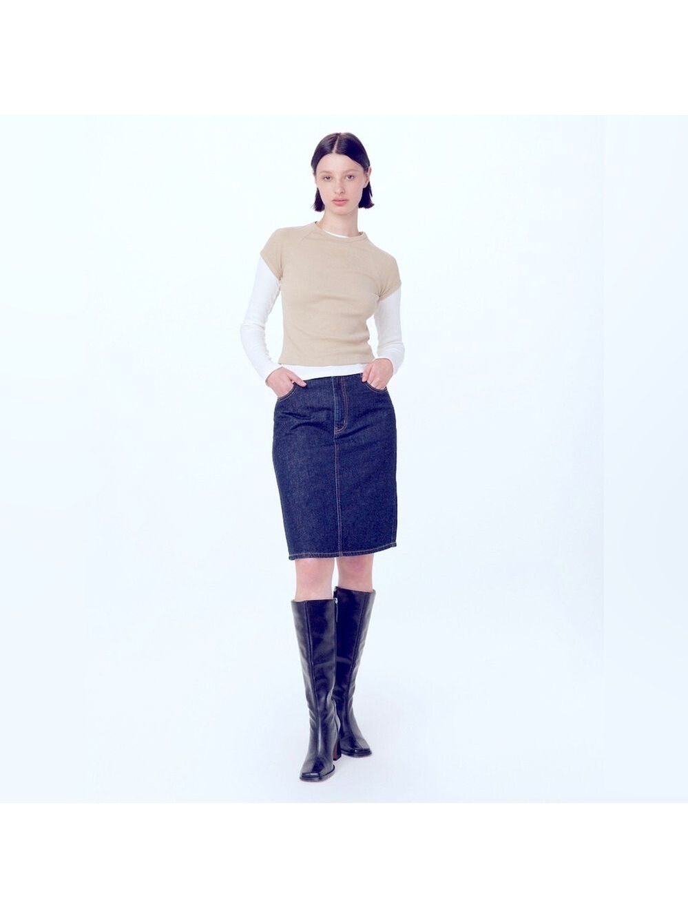 Frank And Oak Dark Wash Knee Length Sustainable Denim Skirt, size S